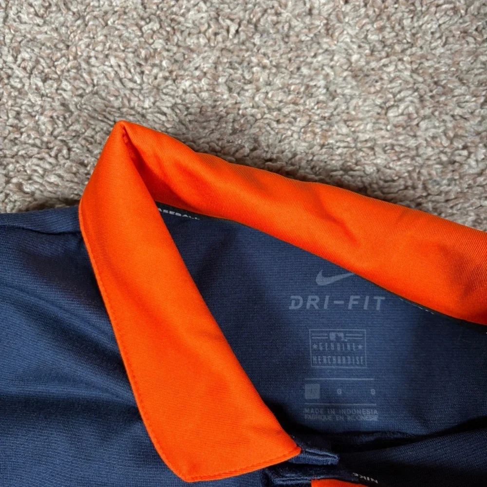 Nike Baseball Detroit Tigers Dri-FIT Polo‎ Shirt Mens Large Navy Blue Orange MLB